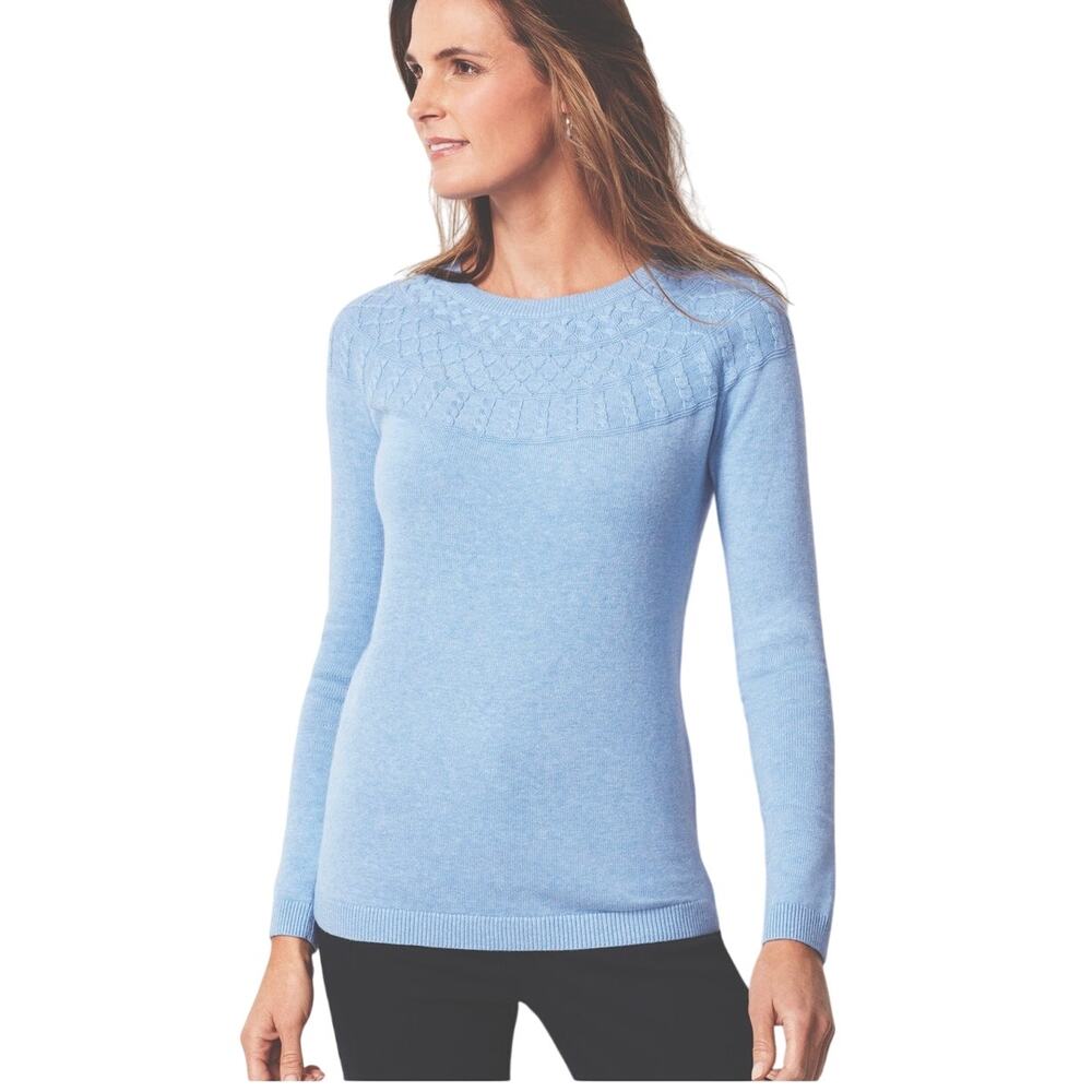 EUC Talbots Light Blue Cable-Yoke Pullover Sweater Size Small Petite S/P